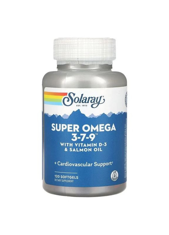 Омега 3-7-9 з вітаміном D-3 Super Omega 3-7-9 120 гелевих капсул Solaray (366817405)