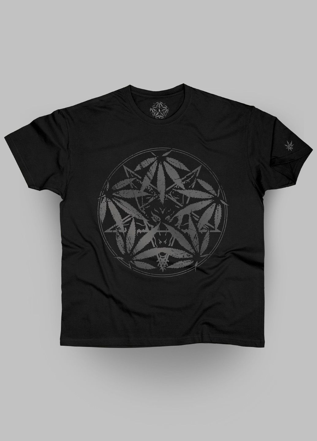 Чорна футболка. Унікальний принт. Пентаграма, Бафомет (Сатана), канабіс від Art Forest (292732479)
