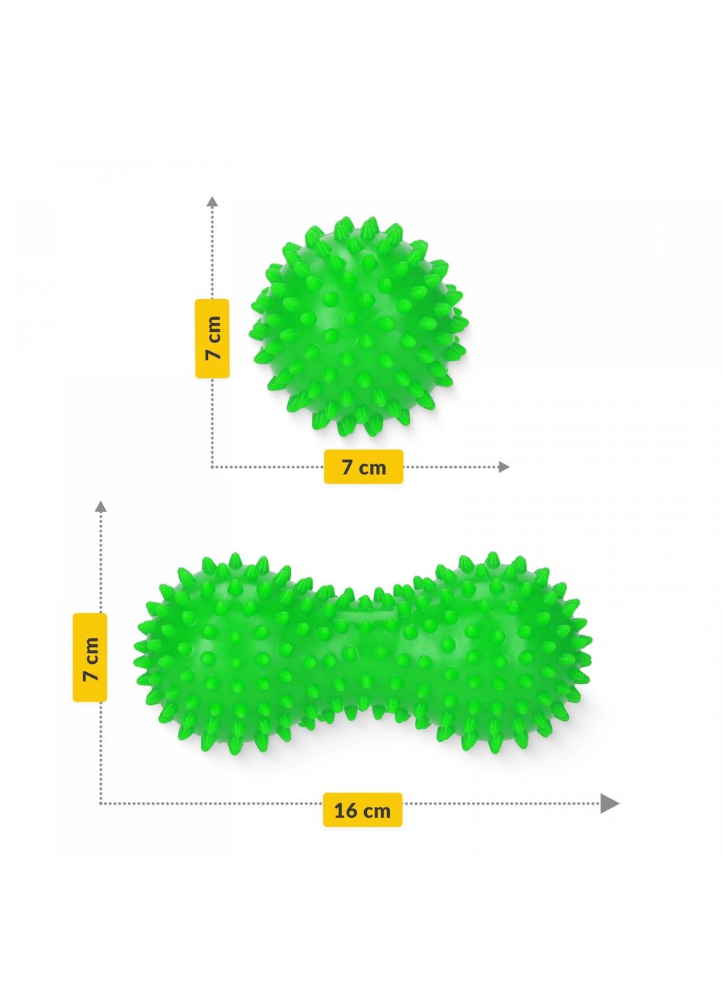Массажный мяч двойной с шипами Spike+ 7 x 16 см Green () 4FIZJO P-5905973403351 (341528896)