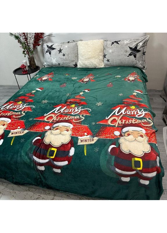 Новогодний Плед-покрывало зеленого цвета с рисунком, Евро 200x220 см. No Brand (365749763)