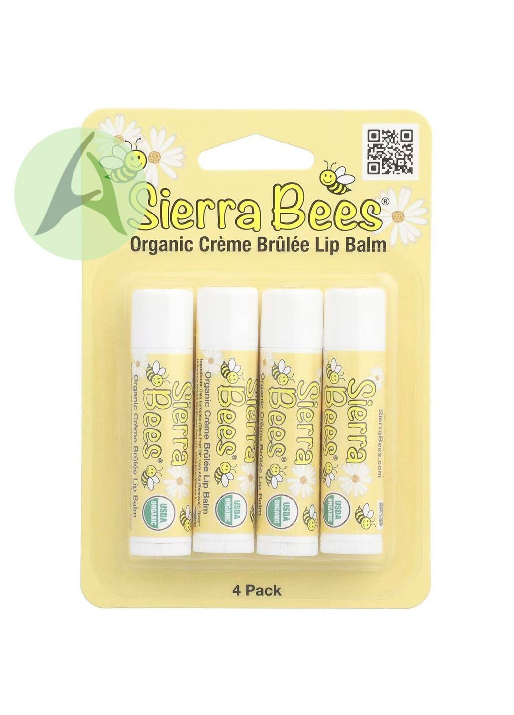 Органічний бальзам для губ, крем-брюле (ваніль), 4 шт. по 4,25 г Sierra Bees (361858594)