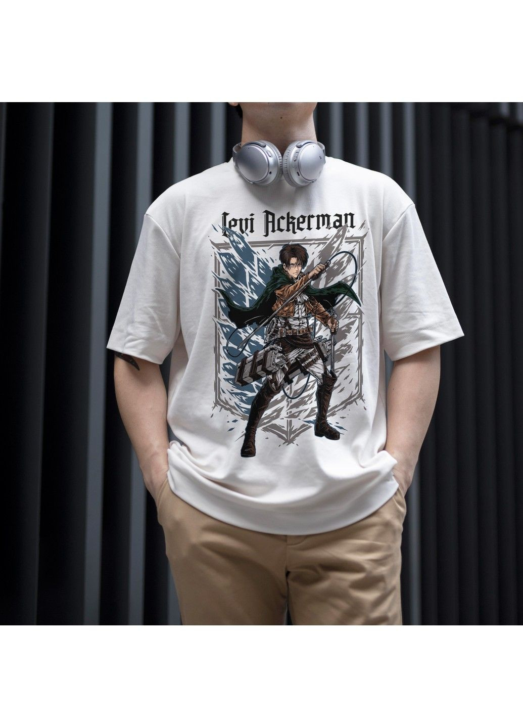 Черная футболка c принтом атака титанов - леви акерман 4 we No Brand