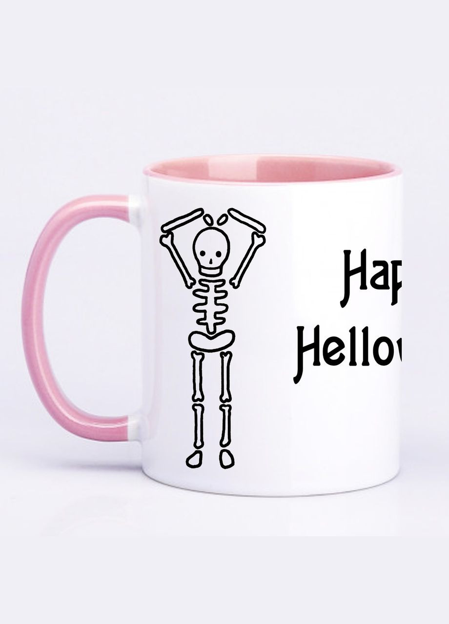 Чашка з друком "Happy Helloween" 330мл (колір рожевий) (20783) No Brand (312487246)