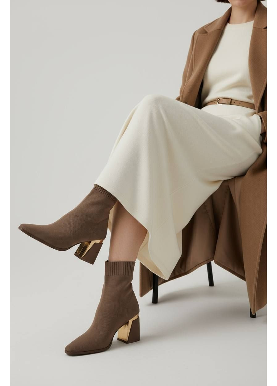 Бежевые демисезонная ботильоны женские вязкая текстиль. ботильоны-чулки. No Brand