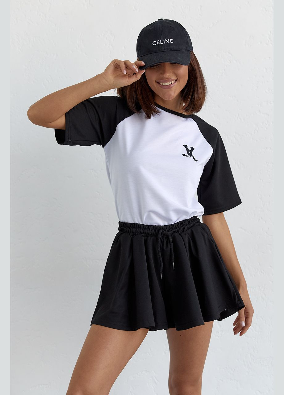 Женский костюм с юбкой-шортами и футболкой - черный Lurex (289061721)