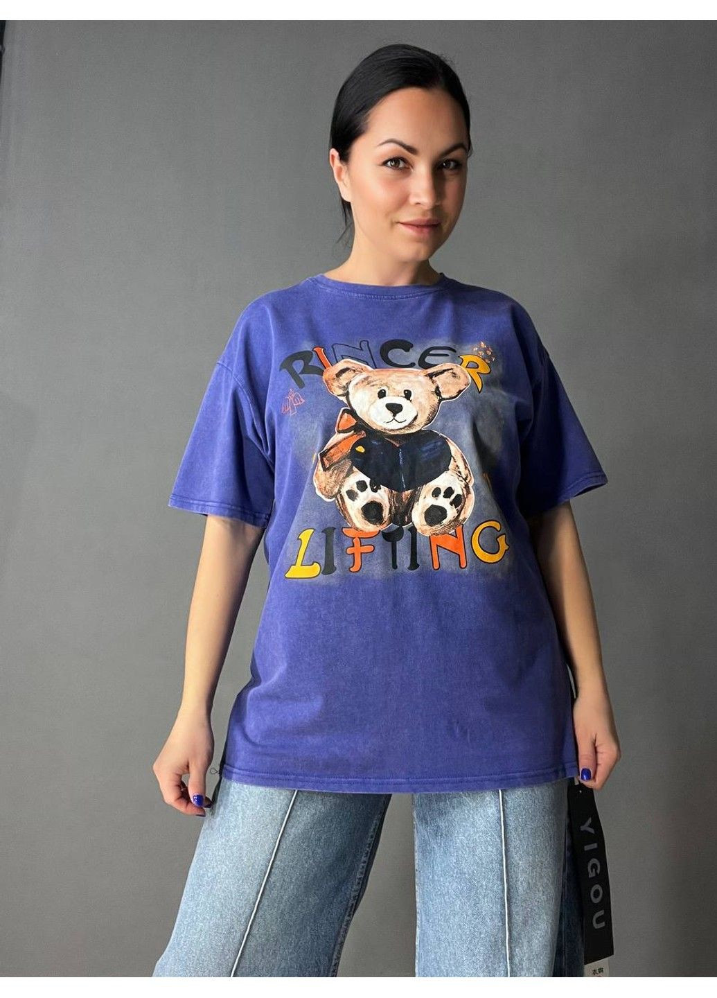 Футболка жіноча YIGOU 76 тай-дай з ведмедиком оверсайз No Brand - (329417453)