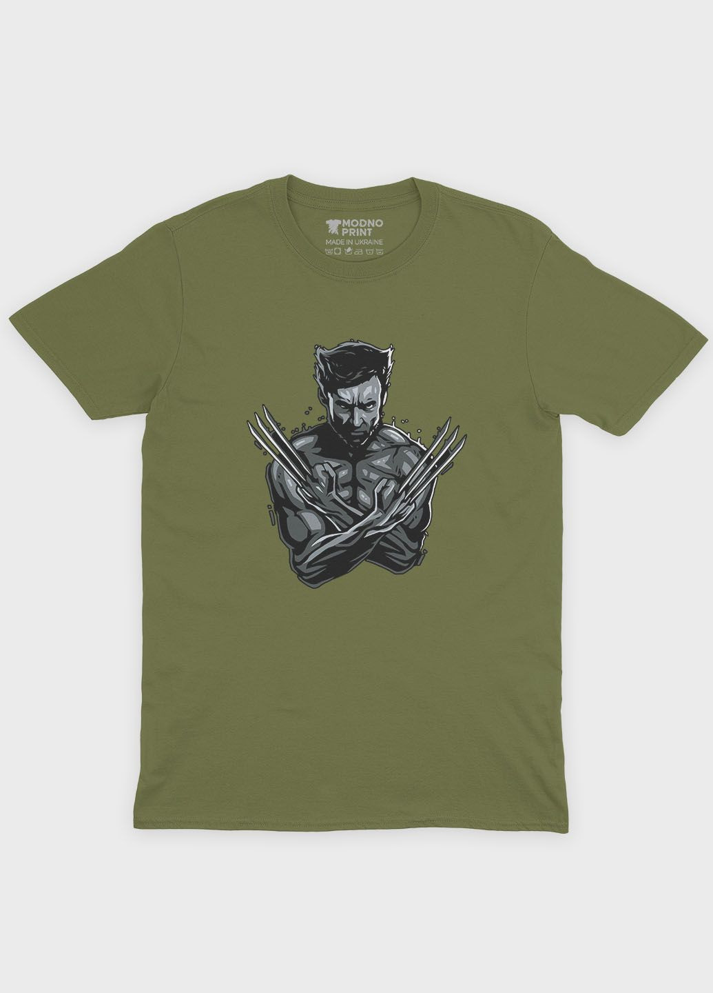 Хакі (оливкова) чоловіча футболка з принтом супергероя - росомаха (ts001-1-hgr-006-021-005) Modno