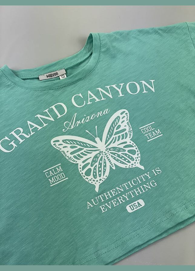 Мятная летняя футболка для девочки (бантик) Mevis