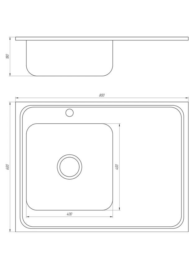 Мойка кухонная прямоугольная накладная 800*600*180 Satin Left 8060 L E Mira 066118 (330245776)