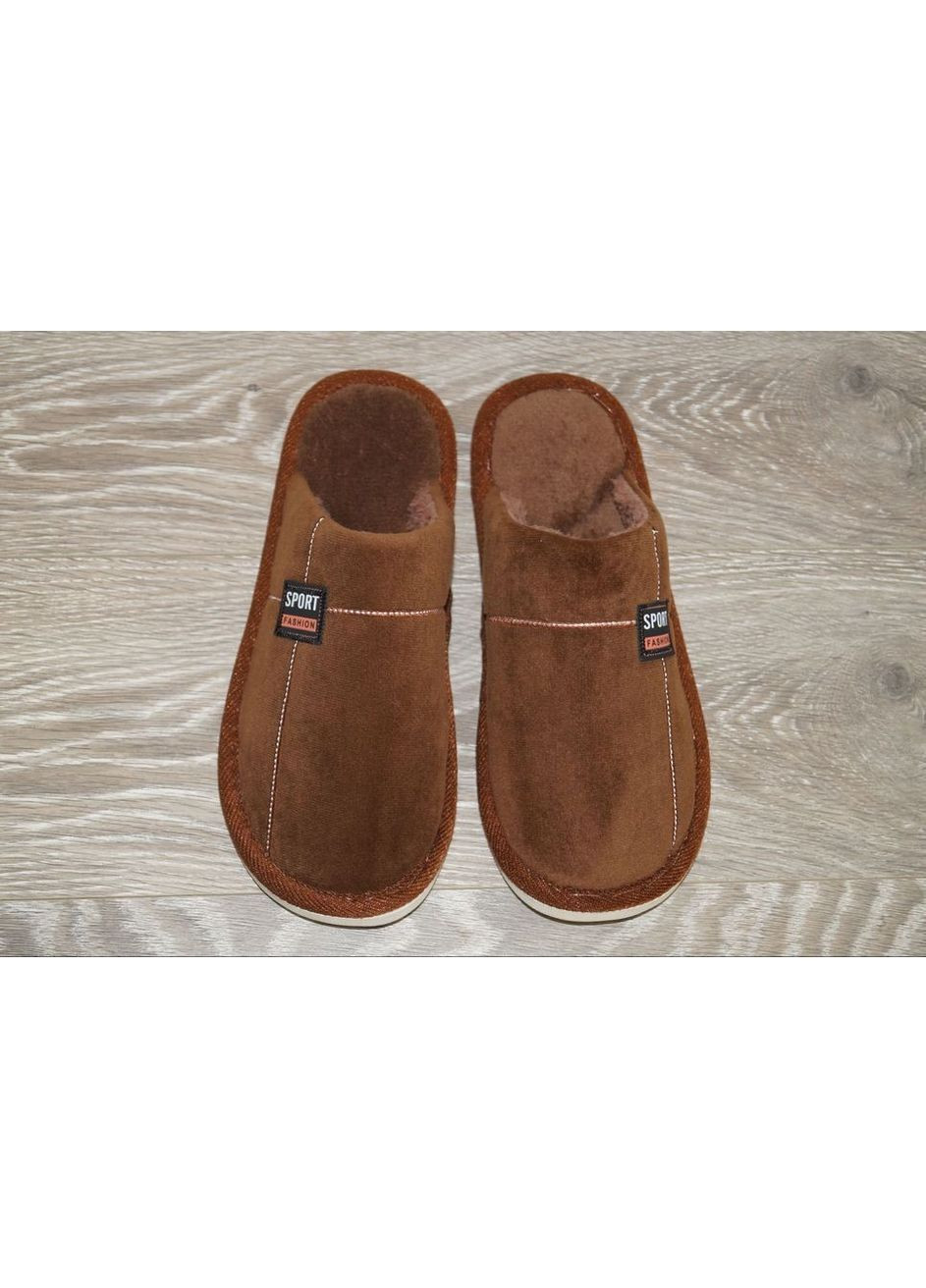 Коричневые подростковые домашние тапочки коричневые Deshman