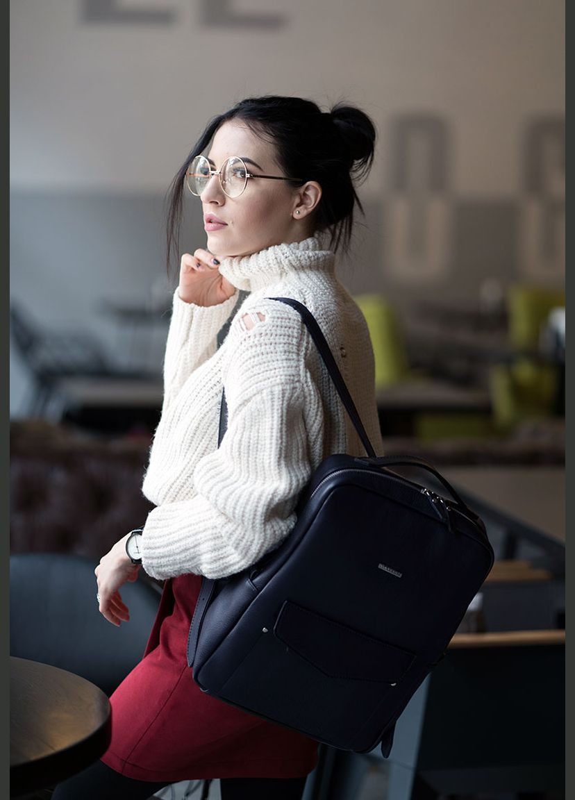 Кожаный городской женский рюкзак на молнии Cooper темно-синий (A-026374) BlankNote (330144527)