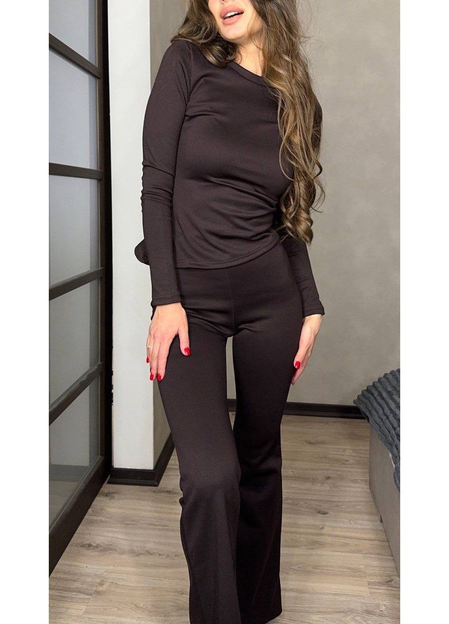 Жіночий костюм приталеного крою: лонгслів та штани кльош MonCher (358932325)