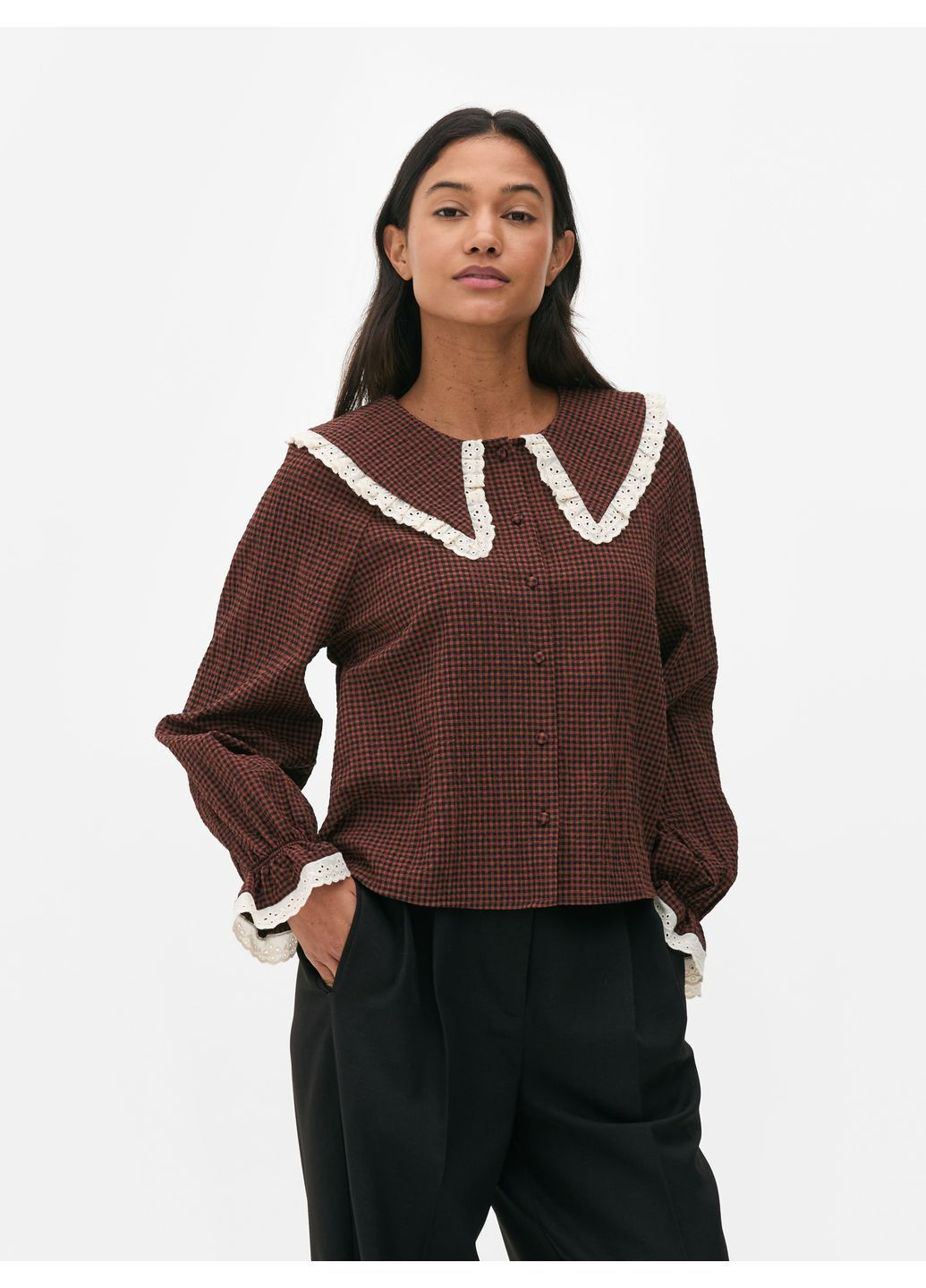 Коричневая блуза демисезон,коричневый в клетку, Primark