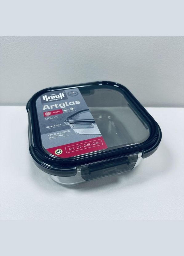 Контейнер стеклянный квадратный с пластиковой крышкой 1200 мл Artglas 29-298-024 Krauff (324270858)