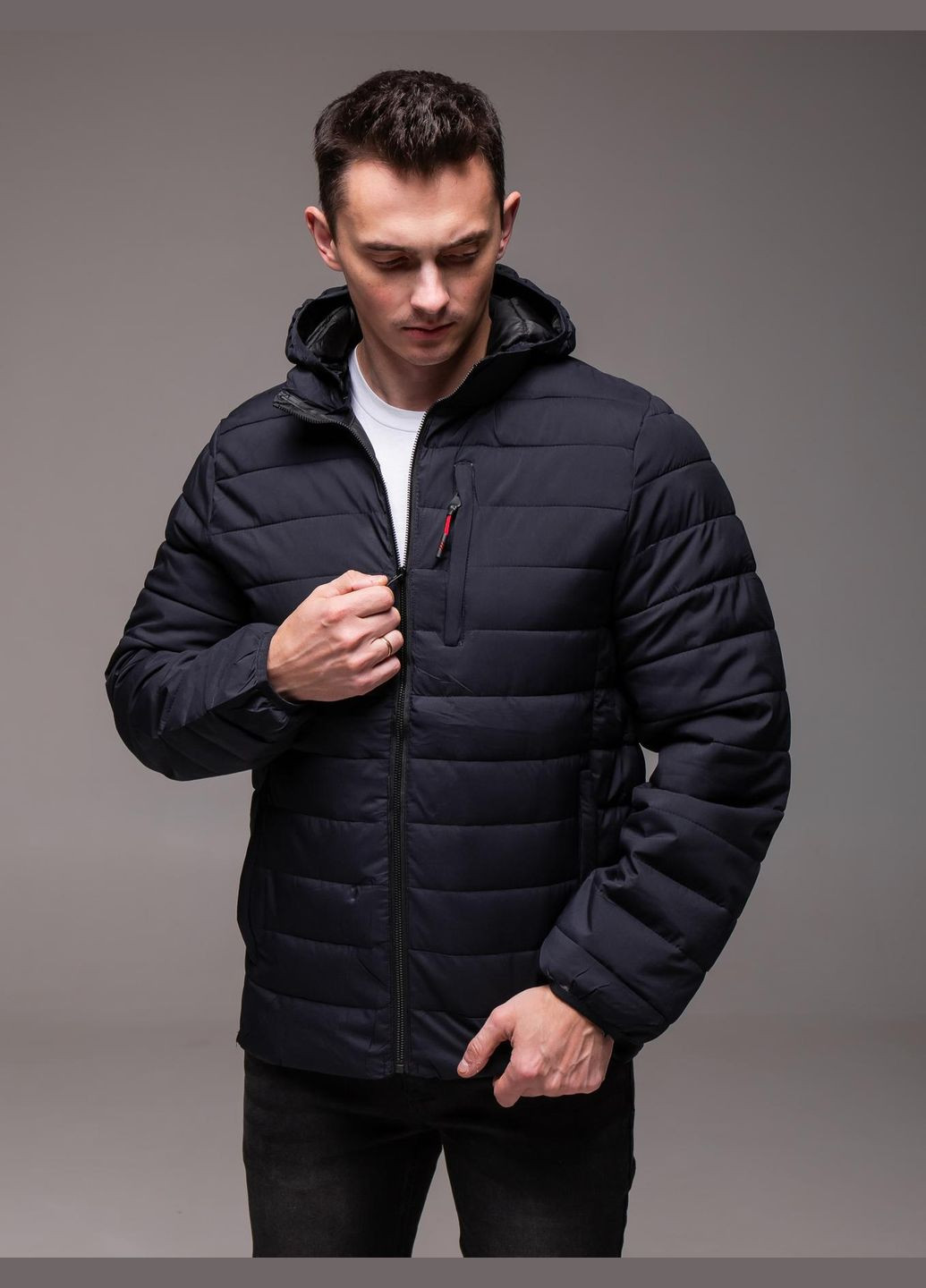 Темно-синяя демисезонная куртка стебана из капюшоно осень/весна No Brand