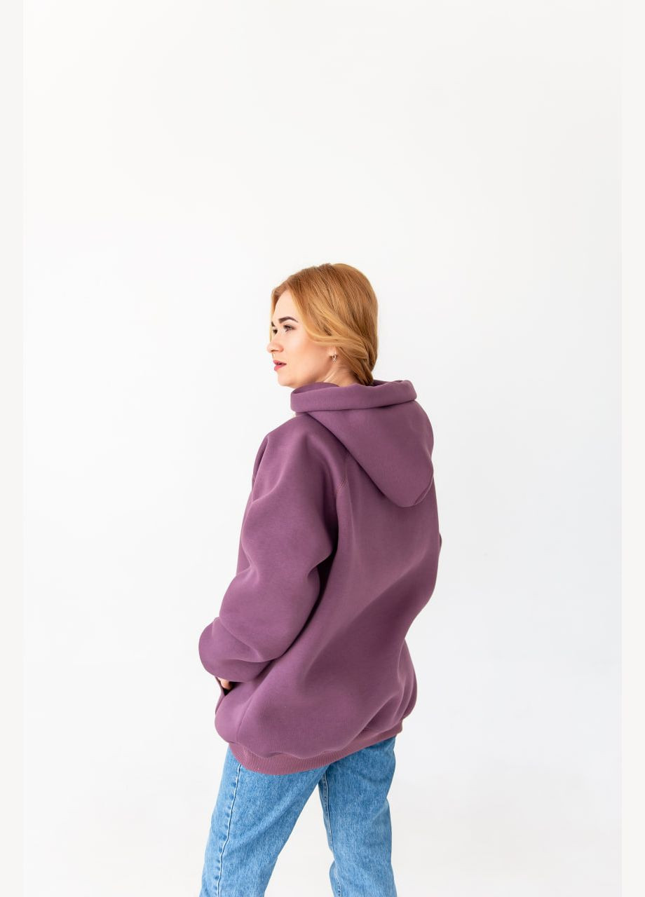 Фиолетовое теплое зимнее удлиненное женское худи оверсайз с надписью с рисунком с капюшоном с длинными рукавами No Brand (314838720)