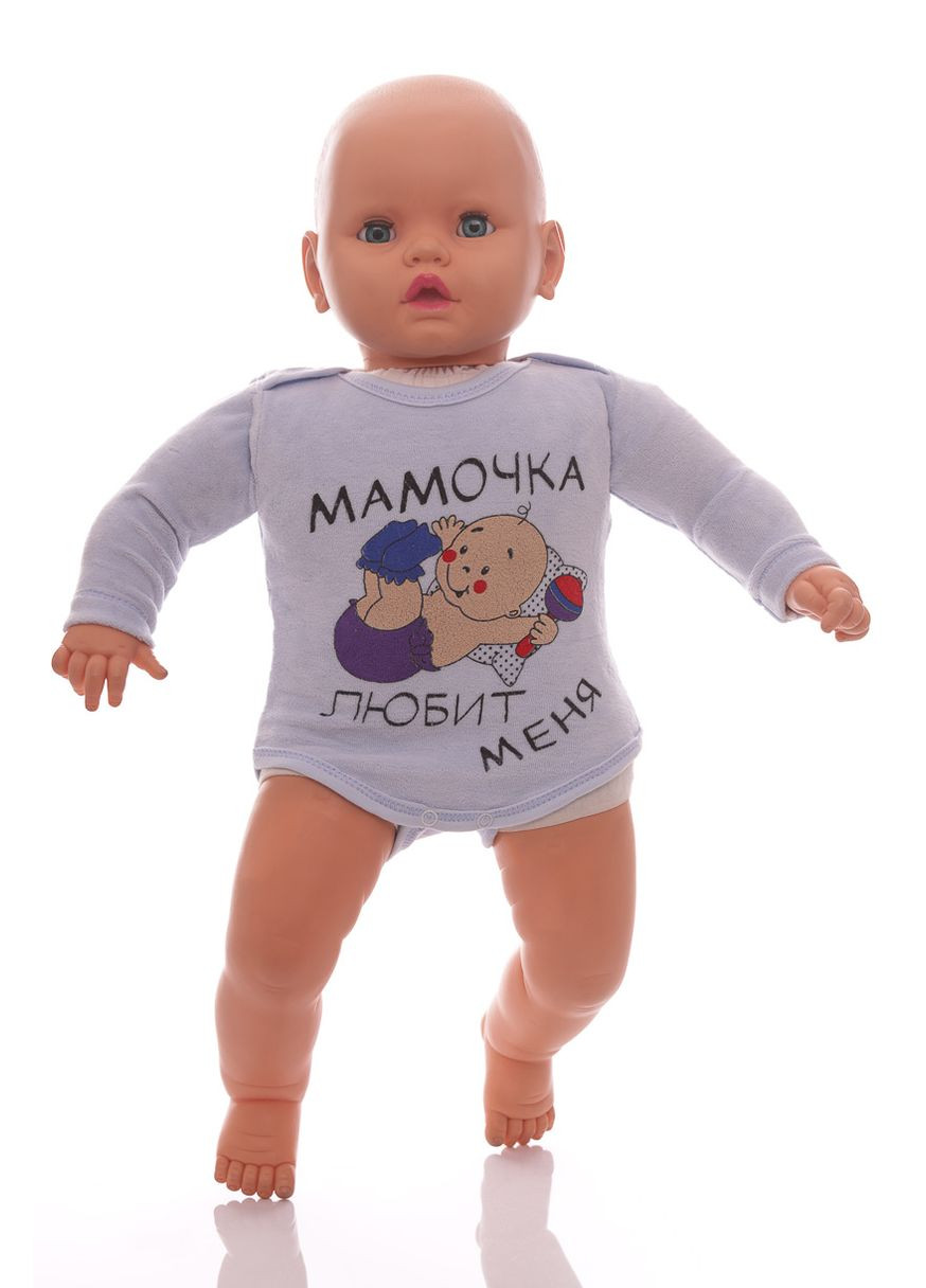 Боді з довгим рукавом для хлопчика велюр блакитний матуся MiniPapi 80 см (26682) BABYKROHA (297199354)