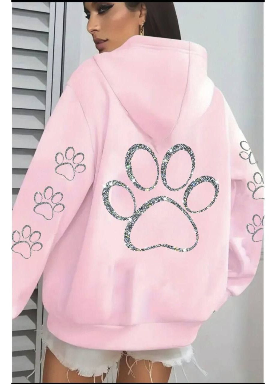 Кофта оверсайз Лапка из стразов, капюшон тринитка Україна (361268095)