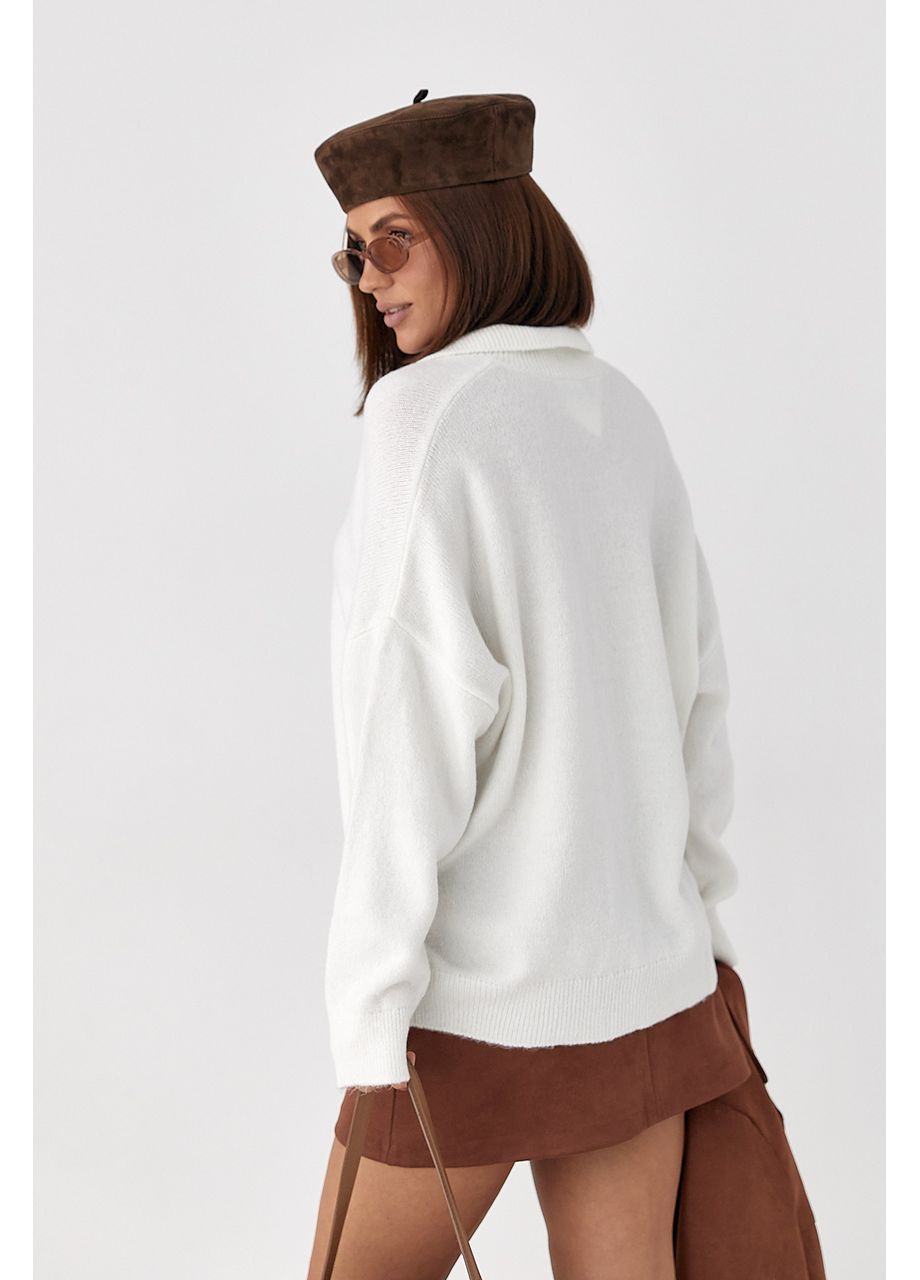 Молочний демісезонний в'язаний однотонний светр-поло No Brand