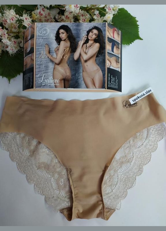 Красивые бесшовные трусики слипы с кружевом бежевые XL 3374 лейлив Leilieve (324833335)