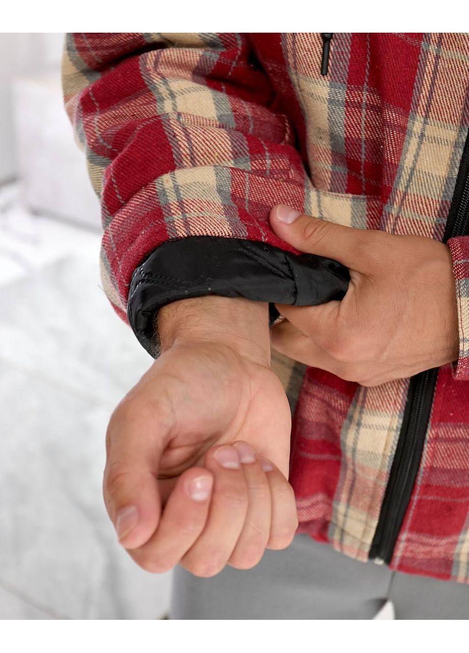 Красный зимний костюм мужской теплый зимний куртка синтепон 100 с капюшоном в клетку,брюки флис полар,свободный крой Україна