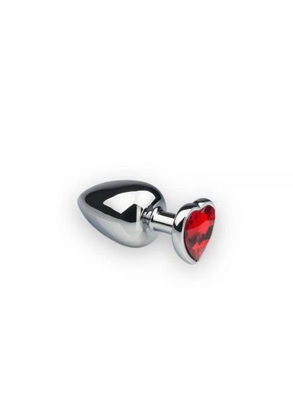 Анальна пробка металева срібна зі стразом Heart Ruby, M Crystal (383097203)