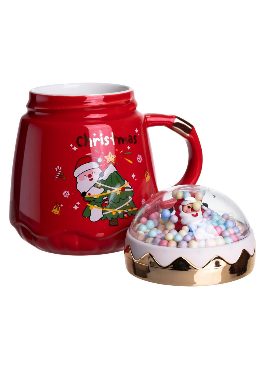 Чашка порцелянова з кришкою Christmas 400 (мл) Червона FM-CS-41D Yiwu (370800324)