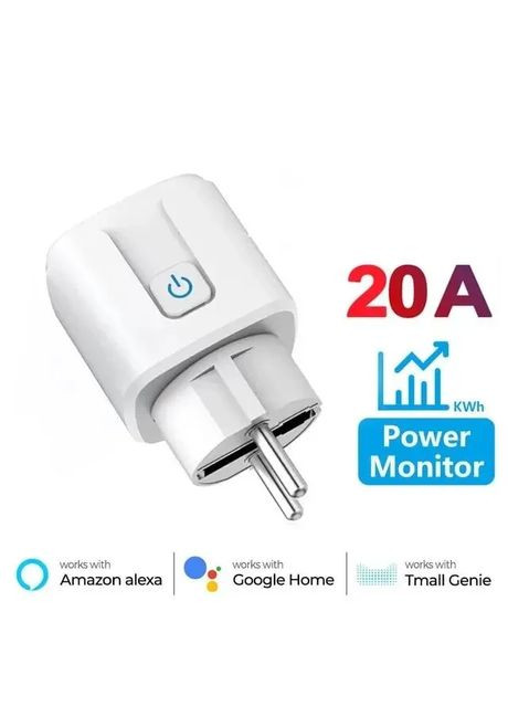 Умная Wi-Fi розетка Smart 20А со счетчиком энергии, 4400 Вт, Smart Plug для умного дома Google Home и Alexa TUYA (362354660)