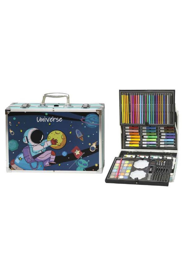 Набор для детского творчества и рисования 145 предметов юный художник в алюминиевом чемодане Астронавт Синий No Brand (305666018)