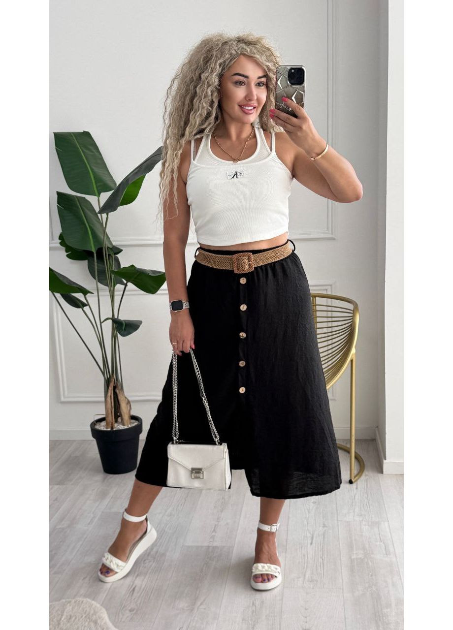 Жіноча спідниця міді вільного крою з жатого льону MonCher (350287894)