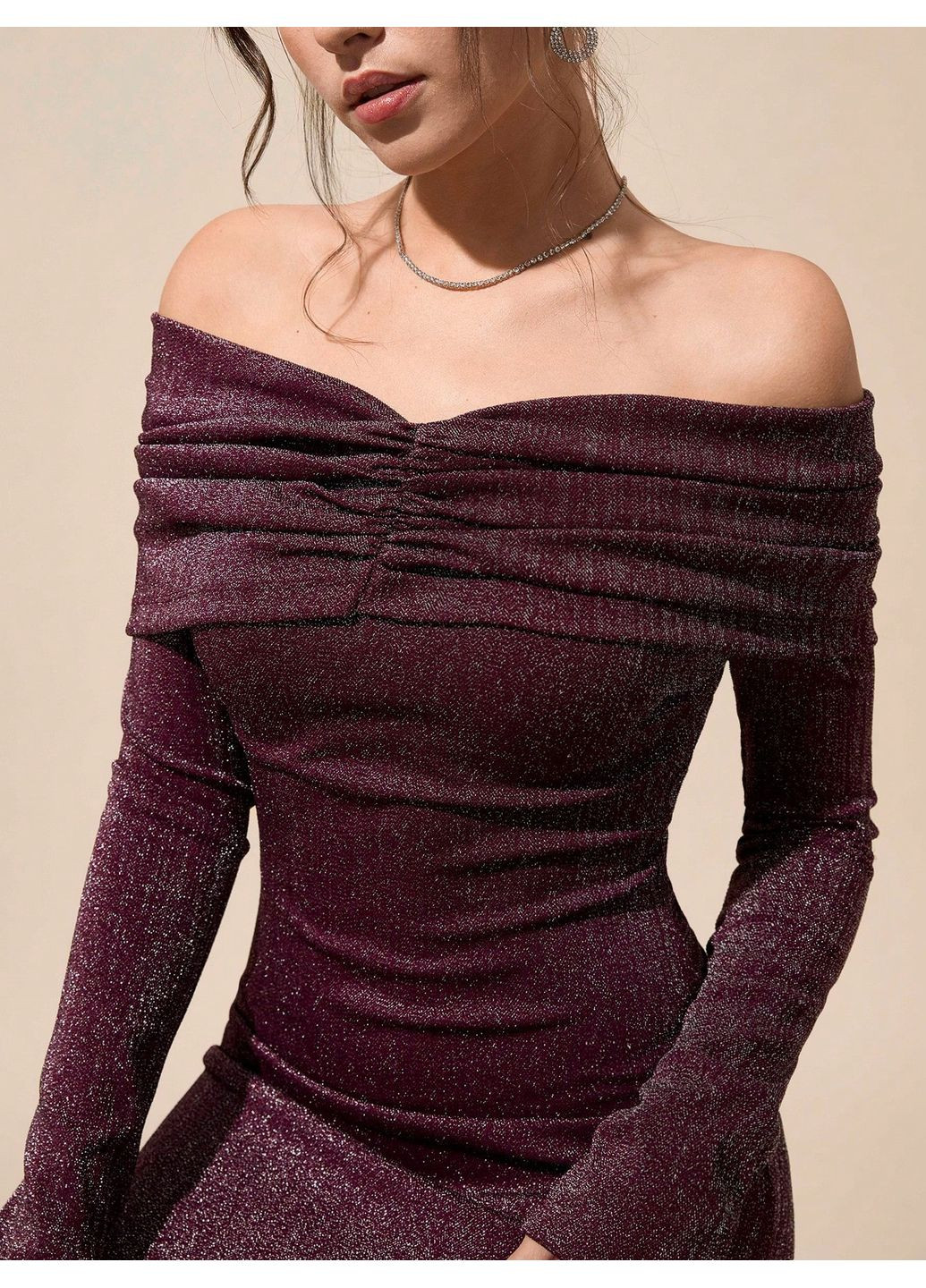 Бордовое вечернее платье SHEIN однотонное