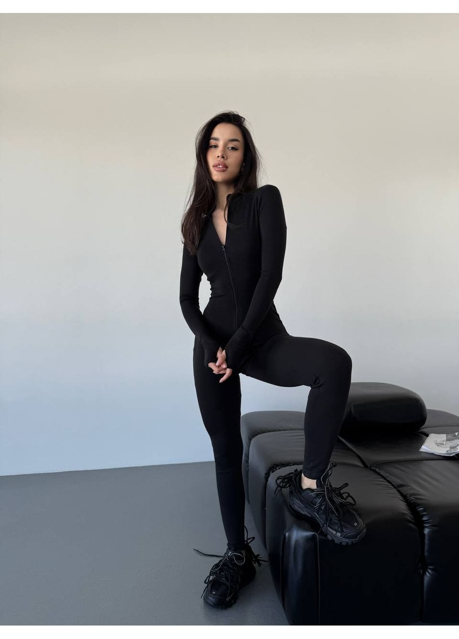 Жіночий трикотажний комбінезон Asi.Store.ua комбінезон-брюки чорний спортивний, повсякденний, вечірній, кежуал трикотаж
