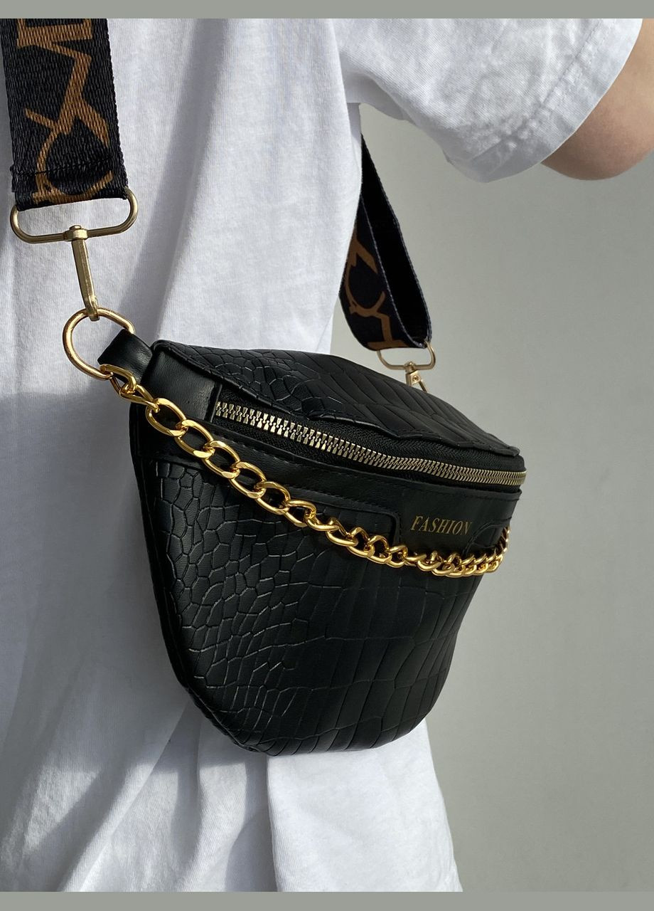 Женская сумка FASHION бананка кросс-боди на ремешке через плечо черная No Brand (292631136)