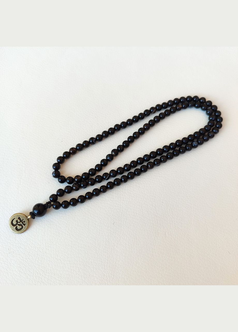 Чотки із чорного Агата 108 намистин без вузлів d 6мм із символом Ом No Brand (331293544)