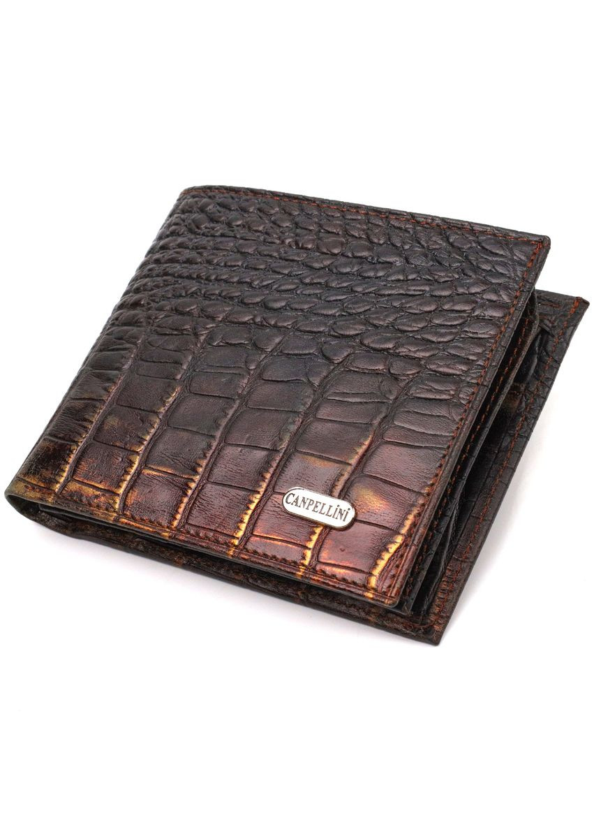 Портмоне для документов мужское Кожаное с тиснением под крокодила 21784 Темно коричневое Canpellini (306881676)