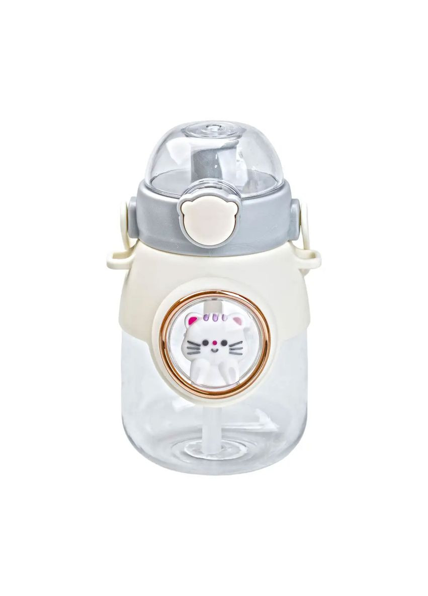 Пляшка для води з трубочкою дитяча сірого кольору з ручкою та ремінцем для напоїв для дітей ProDobro (364191100)