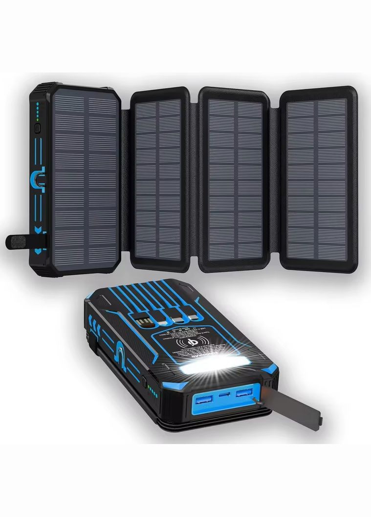 Портативний сонячний павербанк 20000 мАг з бездротовою зарядкою, ліхтарем і пилоударозахистом для екстремальних умов No Brand (313110789)
