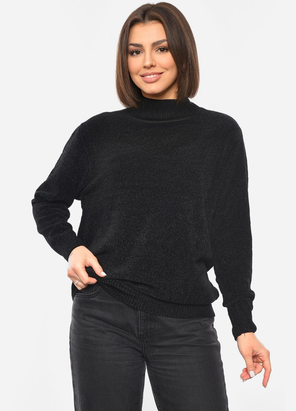 Черный демисезонный свитер женский акриловый черного цвета пуловер Let's Shop