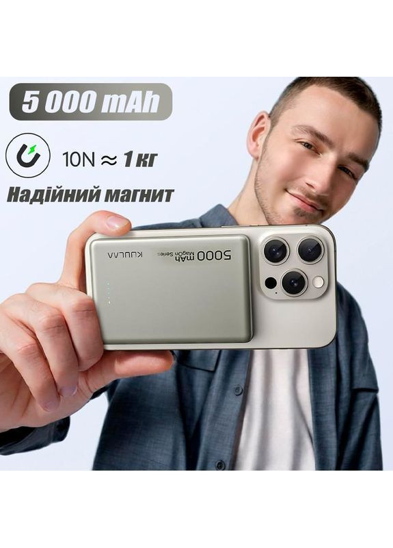 Бездротовий Повербанк з Бездротовою Зарядкою 5000 mAh 20W MagSafe Powerbank для iPhone Магнітний Повербанк c Магсейф, Titanium Baseus (369776227)