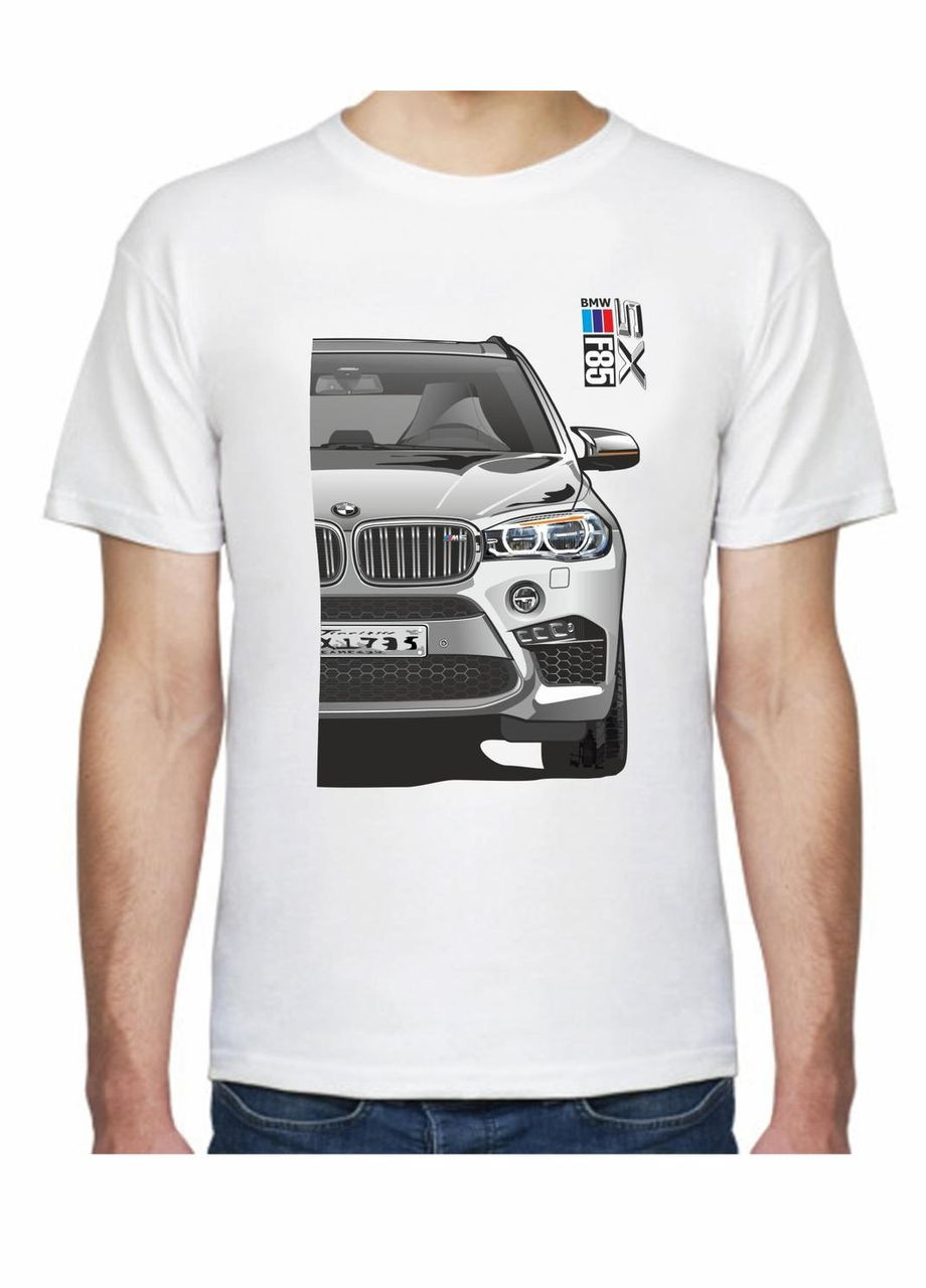 Біла футболка чоловіча з принтом bmw x5 f85 motorsport fr 107385 біла Avtolife