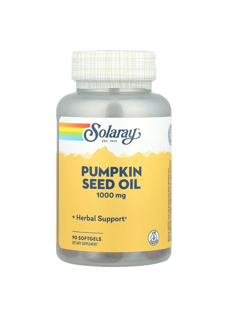 Масло семян тыквы Pumpkin Seed Oil 1000 мг, 90 капсул Solaray (365754623)