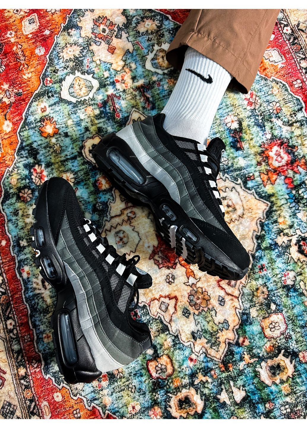 Сірі всесезон кросівки чоловічі nike air max 95 black grey | найк аір макс 95 сірі No Brand