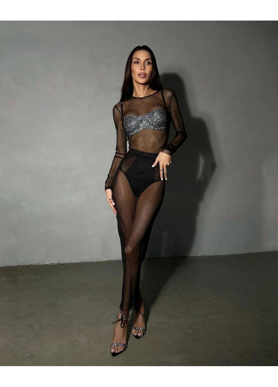 Черное трендовое макси платье сетка🔥 Luna