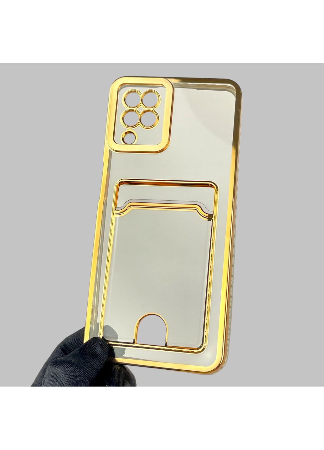 Чохол для Galaxy M12 (SM-M127F) із золотою окантовкою з кишенькою для карток на самсунг м12 золотий Samsung (366018783)