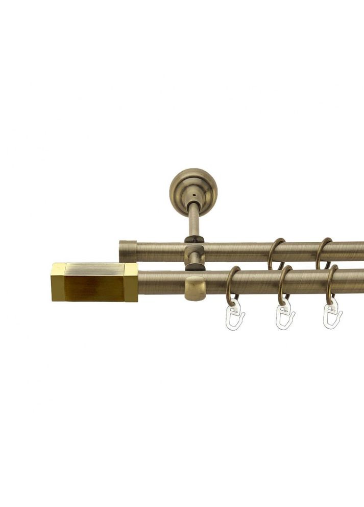 Карниз Квадро металевий дворядний відкритий гладка труба Антик 19\16 мм 160 см (00-00013300) ORVIT (300286360)