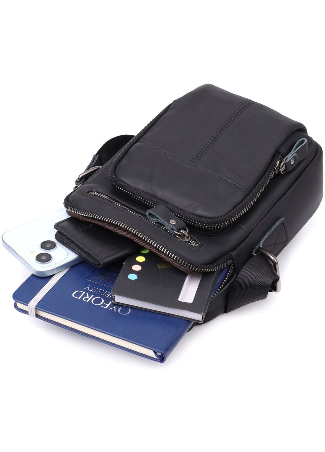 Сумка планшет через плече чоловіча з натуральної шкіри для телефону та для документів середня Чорний 38353 Vintage (355245171)