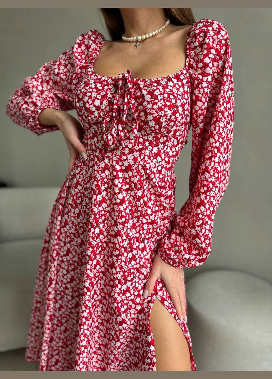 Червона кежуал жіноча сукня софт No Brand з квітковим принтом