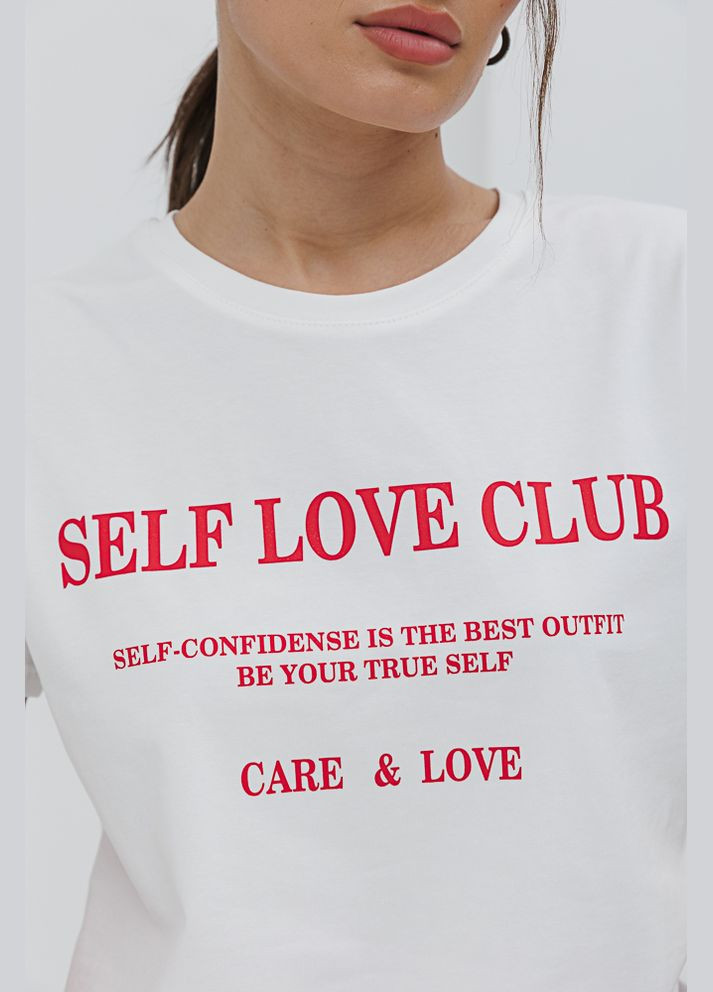Молочна літня жіноча футболка з принтом self love club Arjen