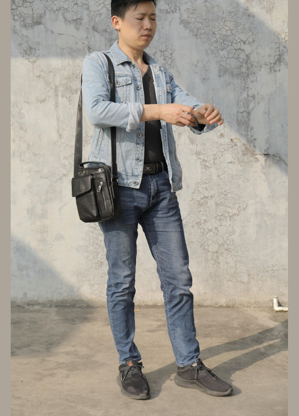 Кожаная сумка кросс боди мужская мессенджер через плечо черная 20366 Vintage (329195377)