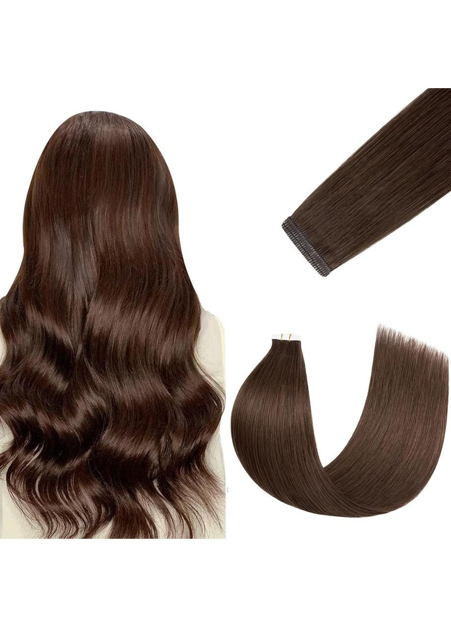 Накладные пряди натуральные человеческие волосы 50 см 20 шт, каштановые для ленточного наращивания для объема No Brand (366080216)
